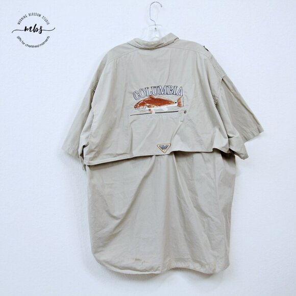 Columbia PFG Vented Embroidered Short Sleeve Fishing Shirt Tan Men XXL - Picture 2 of 12